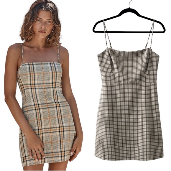 Aritzia Wilfred New Classic Mini Dress Cream, Tan & Black Check Plaid Sz 6 - Picture 16 of 16